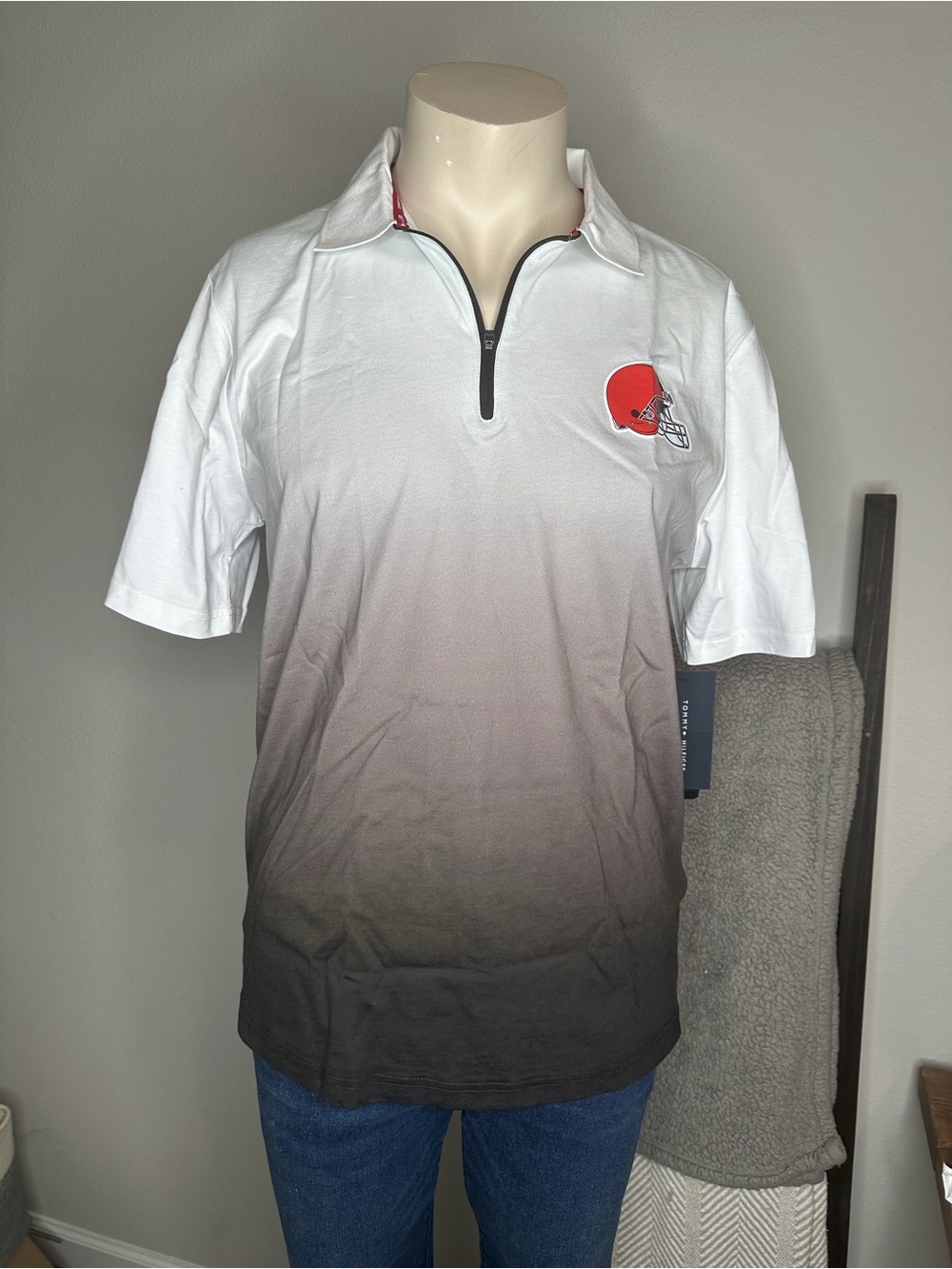 NFL White to Black Gradient Zip Polo with Cleveland Browns Logo
